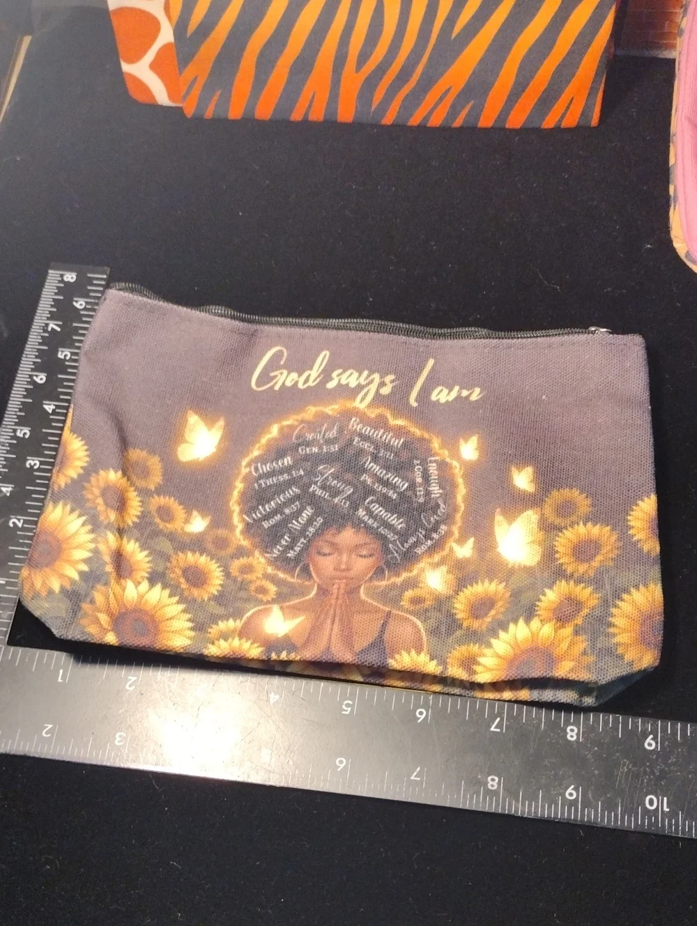 God Says I Am Sunflower Cosmetic Pouch - Brown